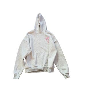 Edikted Gray Heather Pink Bow Puff Print Oversized Hoodie XL Coquette Y2K